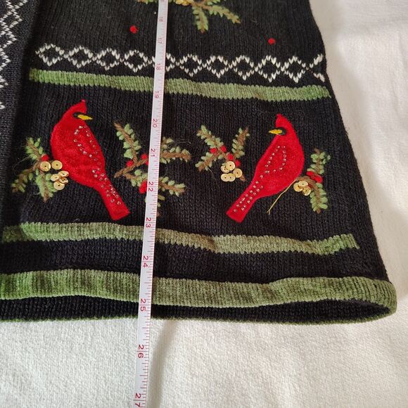 Embellished Christmas Cardigan Sweater Cardinals Holly Sequin Holiday Bird SMALL - Picture 8 of 8